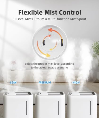 Image of BREEZOME Smart Ultrasonic Humidifier and Aroma Difuser, 4L Cool Mist Top Filling Humidifiers for Home & Bedroom, 360 Nozzle Auto Shut-Off with Timer,LED Display, Remote Control (White, 4 Liter)