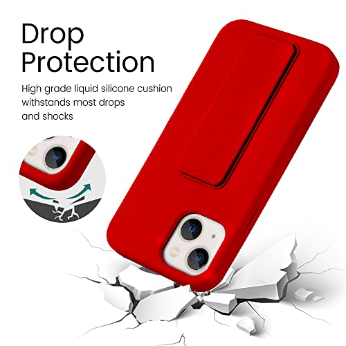Coque silicone antichoc iPhone 13 rouge avec dragonne et support de table