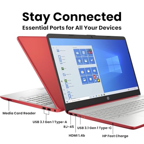 Image of HP 15 Laptop | Intel 4-Core Processor | 16GB DDR4 RAM | 1TB SSD | 15.6 inch HD Display | Win 11 | Full-Size Keyboard with Numeric Keypad | RJ-45 | Scarlet Red | Up to 10 Hrs Battery Life for Work & Study