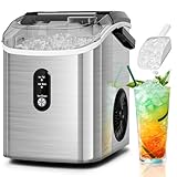 Antarctic Star Nugget Ice Makers Countertop with Self-Cleaning, 35lbs/24H, Portable Sonic Ice Maker Machine with Handle/Basket/Scoop for Home, Kitchen, Office, Camping(Stainless Steel Silver)