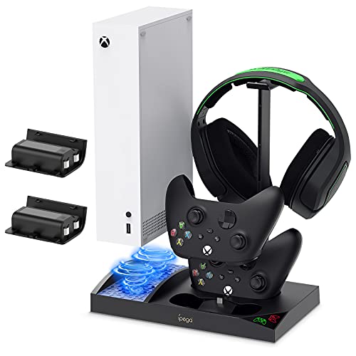 Cooling Fan Stand for Xbox Series S with 1400mAh Rechargeable Battery Pack, YUANHOT Vertical Charging Station Dock Accessories with Controller Charger Ports, Headset Holder & Cooler System - Black