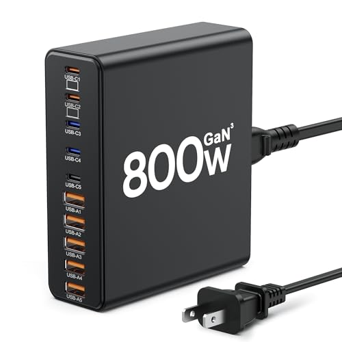 800W USB C Charger Block,10-Port Charging Station GaN Fast Charging Type C & USB A Wall Charger...