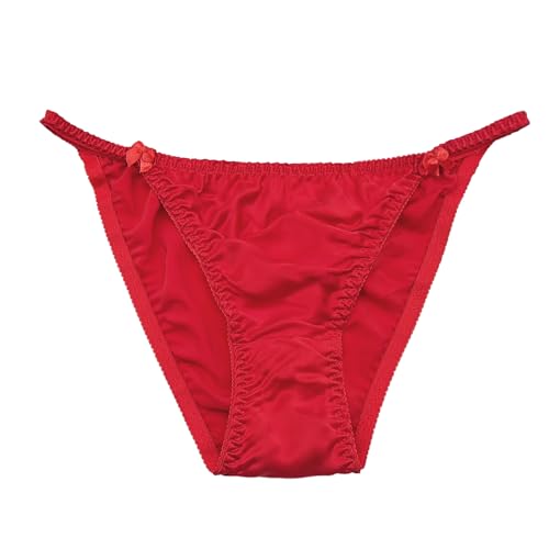 Farlenoyar Women Sexy Silk Satin Bikini Panties Soft Cheeky Fit Underwear Silky Thong Breathable,G-String Perfect for Daily Comfort, Beach Outfits,Gift for Wife or Girlfriend Small, Red