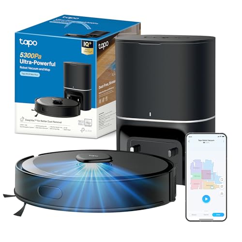 Tapo RV30 Max Plus Robot Aspirapolvere Lavapavimenti con Mappatura 5300Pa, Svuotamento Automatico Polvere 3L, Doppia Navigazione LiDAR +IMU, Zone No-G