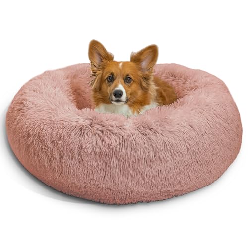 Image of Best Friends by Sheri The Original Calming Donut Dog Bed for Medium Dogs up to 45 lbs, Shag Faux Fur, Dusty Rose, 30 inch x 30 inch
