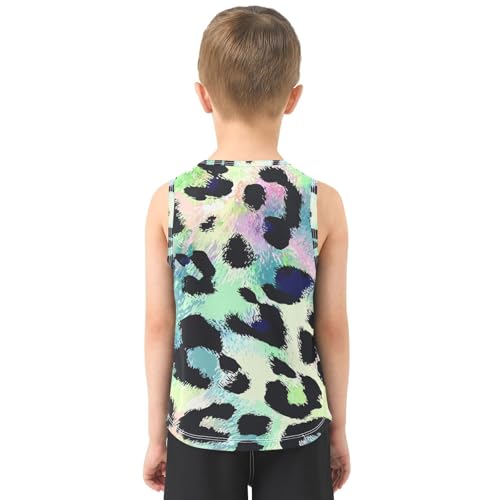 Bolaz Boys Athletic Quick Dry Tank Top Sleeveless Workout T Shirts Age 11-15,Colorful Leopard Pattern3