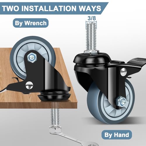 4 inch Swivel Caster Wheels Set of 4,Heavy Duty Stem Caster Wheels 1400lbs,3/8"-16 x 1(Stem Diameter 3/8", Length 1"),Industrial Castor Wheels with Safety Dual Locking for Cart,Furniture by IEWOAIYGNEH - Used condition - Image 4