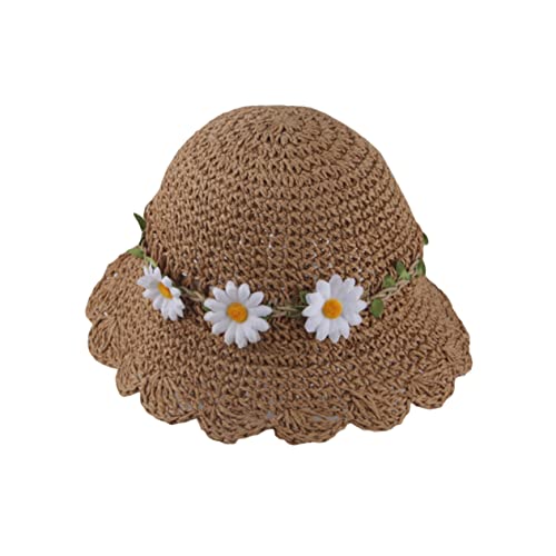 Holibanna Straw Sun Hat with Wide Brim for Sun Protection Lightweight Breathable Summer Beach Hat Decorated with Chrysanthemum for Ages Months