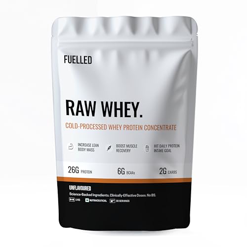 Image of FUELLED Raw Whey Protein Concentrate (Unflavoured, 1 kg) 26 g Protein, 56 g BCAA | Lab Tested for Muscle Growth & Recovery