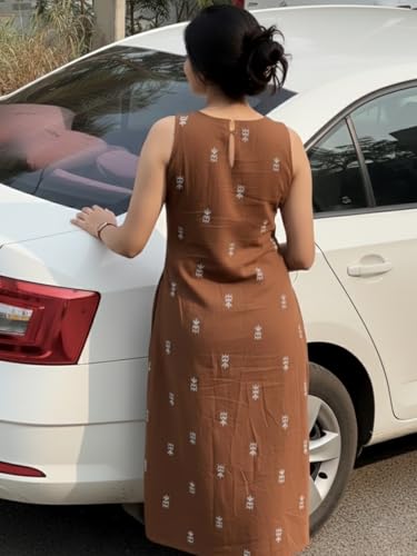 Image of GoSriKi Women's Viscose Printed A-Line Kurta with Pant | Sleeveless Ethnic Kurta Set for Women | Casual Office Kurta Pant Set | Festive & Daily Dress Traditional Outfit