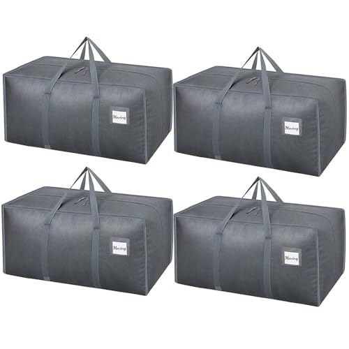 Dntorx 4 Stück 120L Aufbewahrungstasche, Heavy-Duty Umzugstaschen Wasserdicht Umzugskartons Große mit Reißverschluss Griff Faltbar Aufbewahrungsbox für Umzug Camping Kleidung Aufbewahrung (Grau)