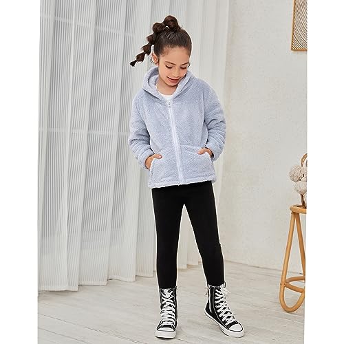 QPANCY Casaco feminino felpudo de lã de ovelha com zíper e bolsos para outono inverno, Azul claro, 1