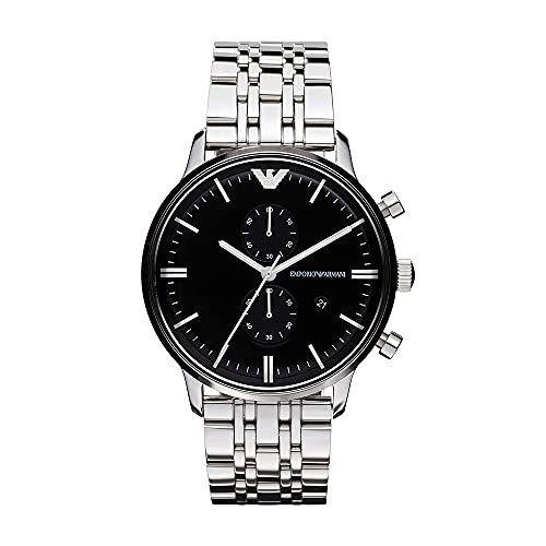 Montre chronographe Emporio Armani pour homme, montre en acier inoxydable argenté, taille de boîtier de 43 mm