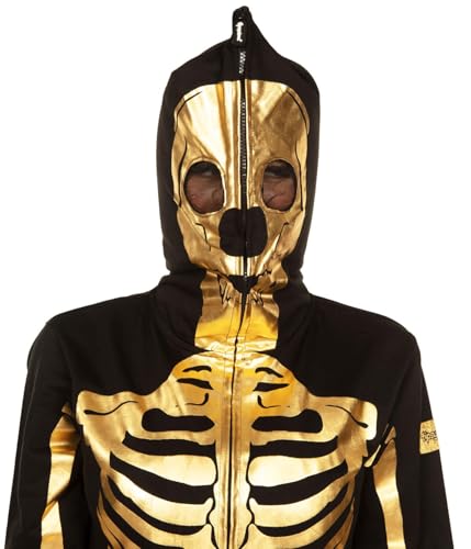 Tipsy Elves Halloween Skeleton Costume for Women - Comfy Easy Adult Onesie Jumpsuit - Front and Back Print with Zip Up Mask - Women's Gold Skeleton Jumpsuit Halloween Costume Size Large - Thumbnail 3