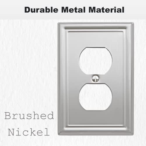 Okawyc Single Duplex Outlet Cover Plate, 4-Pack Brushed Nickel Metal Wall Plate 1 Gang, Light Switch Cover, For Receptacle Light Switch, Switch Cover Decorative Wallplate, Durable #TOP2