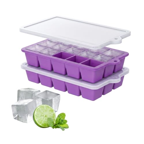 Silicone Ice Cube Tray 2 Pack, HANCELANT Ice Cube Mold, Ice Trays for Freezer with Lid for Whiskey, Cocktail, Drinks and Food, Freezer, BPA Free, Easy Release
