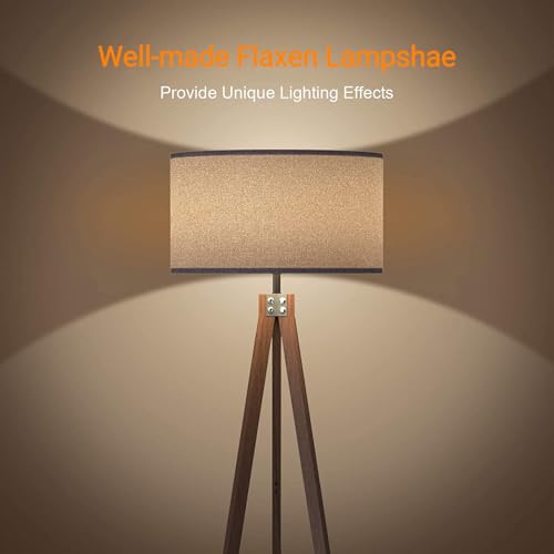 Modern Wood Tripod Floor Lamp for Living Room, Bedroom, and Office