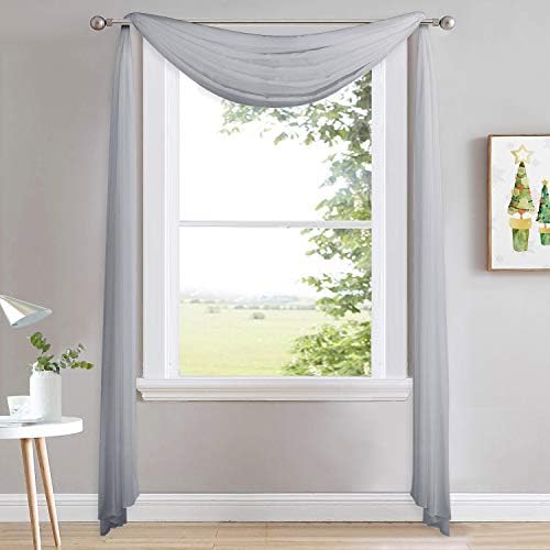 NICETOWN Scarf Curtain for Living Room - Elegant Solid Voile Sheer Valance Topper Long Window Treatment Scarf for Villa/Cottage (1 PC, Light Gray, W60 x L216)