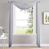 NICETOWN Scarf Curtain for Living Room - Elegant Solid Voile Sheer Valance Topper Long Window Treatment Scarf for Villa/Cottage (1 PC, Light Gray, W60 x L216)