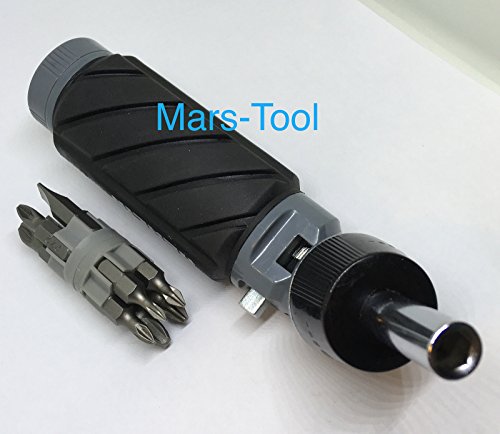 Heavy Duty Ratcheting Screwdriver - Adjustable Angle - 3 Way Ratchet - Nonslip Big Rubber Grip - Multibit Storage W/Ph Hex Torx Bits | Durable Portable Screw Driving Solutions From Mars-Tool #TOP7