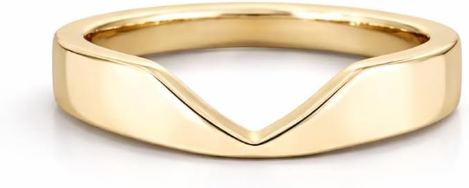 14K Yellow Gold Plated V Shaped Wedding Band for Women Minimalist Chevron Ring Curved Stackable Contour Band Simple Promise Ring Modern Anniversary Bridal Jewelry Gift For Her