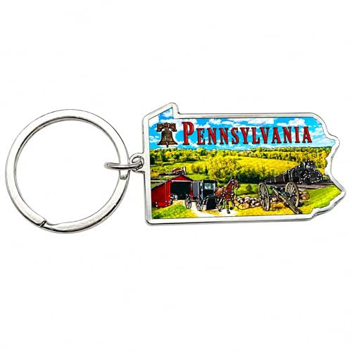 Westmon Works Pennsylvania State Keychain Souvenir – Premium Metal PA Key Ring with Scenic Amish Country & Train Design – Durable Travel Gift for Men & Women, USA State Keepsake Accessory