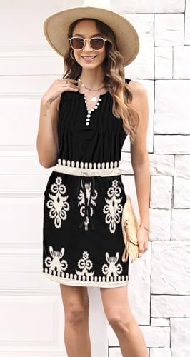 ETCYY Womens Summer Casual Dresses Sleeveless Beach Vacation Sundresses Drawstring Waist Short Striped Dress with Pockets3