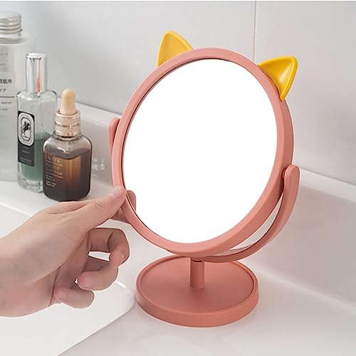 Image of Mockery Desktop Makeup Mirror Rabbit Ear Cosmetic Vanity Mirror for Girls Practical Adjustable 360 Degree Rotating Mirror with Green Rabbit Ear Design