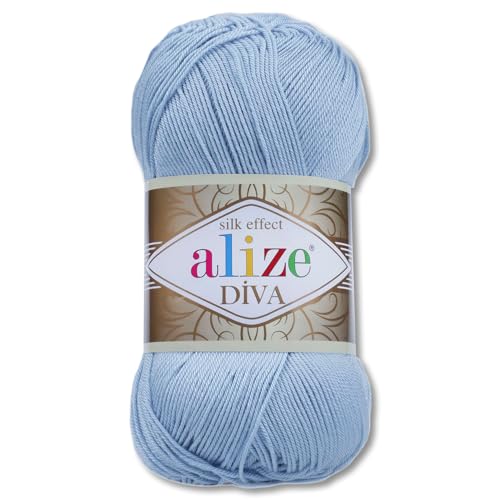 Frida's Wollhaus Alize Diva - Gomitolo di lana per lavorare a maglia, 100 g, in microfibra, 64 colori (350 | azzurro)