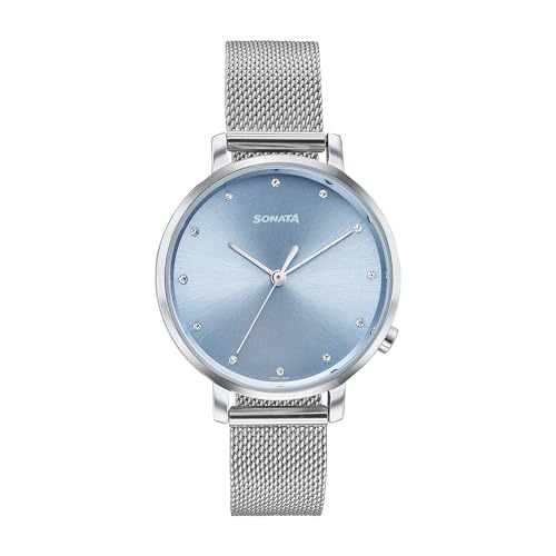 Image of Sonata Elegent Essentials Quartz Analog Blue Dial Stainless Steel Strap Watch for Women