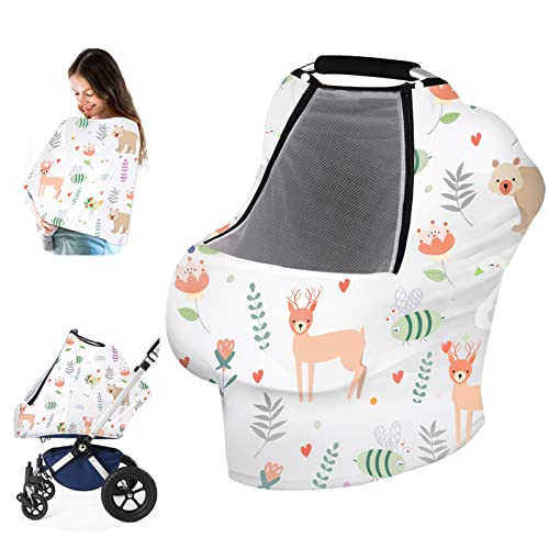 Image of Car Seat Covers for Babies,YZNlife Baby Car seat Cover Boy Girl, Infant Stroller Sun Shade Canopy, Adjustable Peep & Breathable Mesh Window,Protects Baby from Wind,Sun,Mosquito
