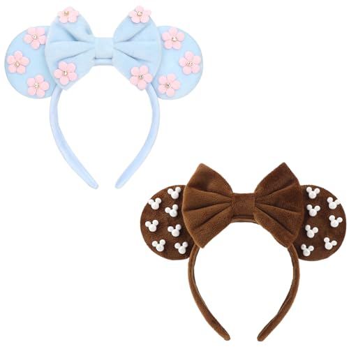 Image of DRESHOW Mouse Ears Headbands for Women Glitter Hairbands Bow Head Bands Velvet Head Band Christmas Cosplay Costume Princess Party Decorations Halloween & Disney Trip