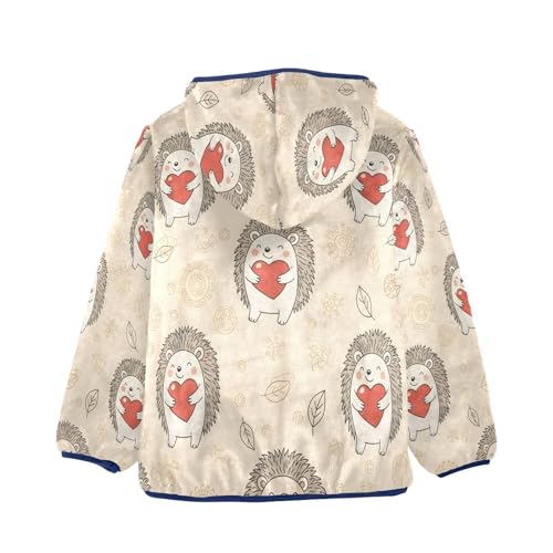 Cute Hedgehogs Holding Red Hearts Toddler Fleece Jacket Girl Boys Hooded Fleece Jacket Coat Warm Outwear Zip-up 3-10T2