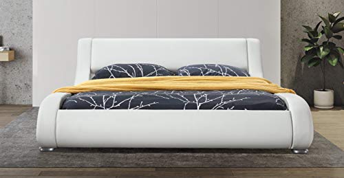 Greatime Modern Trending Waved Bed, Upholstered Faux Leather, Easy Assembly, Strong Wood Slats Support Platform Bed (Full Size, White Color) #TOP2