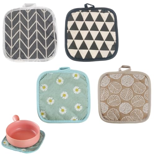 COYUN 4x Agarraderas de Cocina,Agarraderas de Algodón,Resistentes al Calor Agarraderas Cuadradas, Guantes para Horno,Resistentes al Calor Guantes para Horno Alta Temperatura, Guantes para Calor Cocina