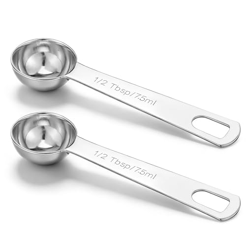 2 PCS Stainless Steel Tablespoon Measuring Spoon, Metal 1/2 Tbsp(1.5 TSP | 7.5 Ml | 7.5 Cc| 1/4 Oz) Measuring Spoons, Mini Tablespoon Scoop for Kitchen Cooking Spoon(Silver)