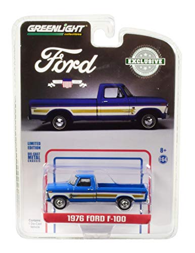 Greenlight 29966 1976 Ford F-100 Pickup Truck Bicentennial Option Group Bahama Blue Hobby Exclusive 1/64 Diecast Model Car, Multi Greenlight 29966 1976 Ford F-100 Pickup Truck Bicentennial Option Group Bahama Blue Hobby Exclusive 1/64 Diecast Model Car, Multi