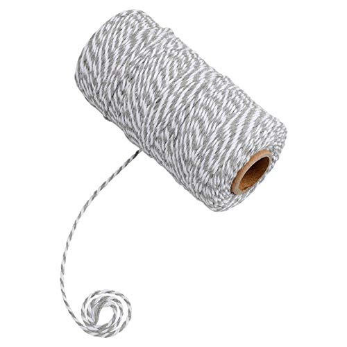 Image of jijAcraft Gray and White Twine String, 328 Feet Christmas Bakers Cotton String, 2MM Heavy Duty Packing Twine for DIY Crafts, Christmas Decoration, Gift Wrapping, Craft Wrapping