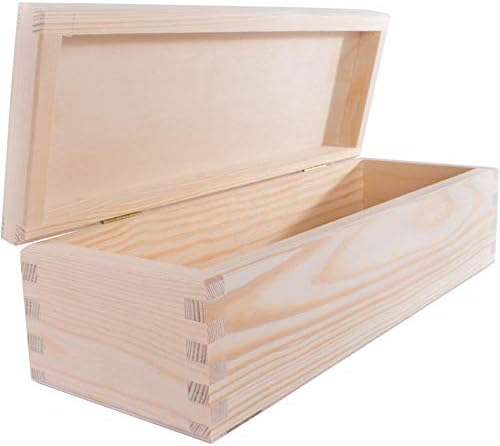 Oblong Long Rectangular Wooden Box with Lid | 47 x 7 x 5.5 cm | Unpainted & Untreated Plain Decorative Pine for Craft Decoupage | Trinket Candle Storage Box