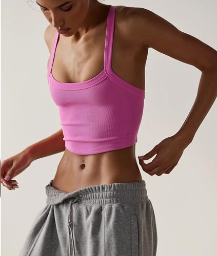 Image of Tank Tops for Women Scoop Neck Crop Tops Athletic Workout Tops Cute Seamless Cami Ribbed Tank Top
