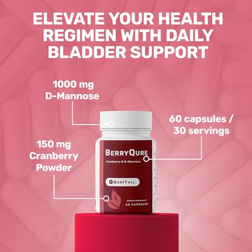 QurItAll BerryQure Cranberry & D-Mannose Supplements for Women - D-Mannose Pills with Cranberry Juice Powder, Hibiscus Flower & Dandelion Herb Supports Urinary Tract Health - 60 Capsules — view 3