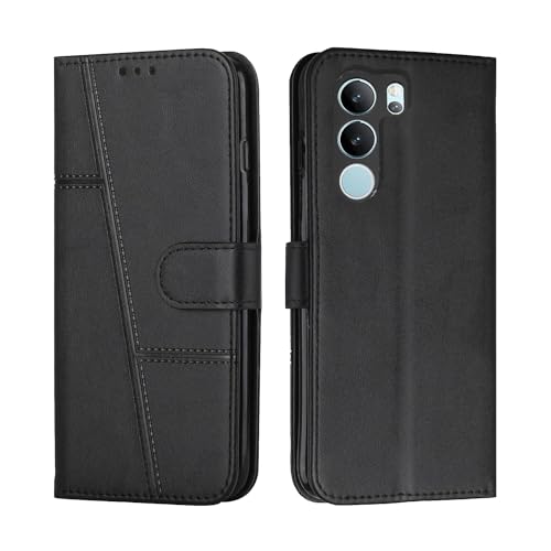 Image of for Vivo V29 Pro 5G / Vivo V29 5G Flip Cover Leather Finish | Inside TPU with Card Pockets | Wallet Stand | Complete Protection Flip Case Black