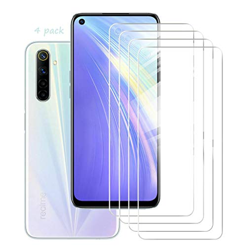 [4-Pack] for Oppo Realme 6 Screen Protector,HHUAN 9 Hardness Anti-Scratch Tempered Glass Screen Protector,Bubble Free Tempered Glass Protective Film for Oppo Realme 6 (6.5
