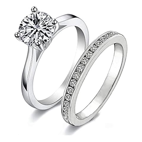 Diamonbella 10 Hearts & 10 Arrows 2 Carats Simulated Diamond Solitaire Classic Ring Band Set 925 Silver soliset45 Cover