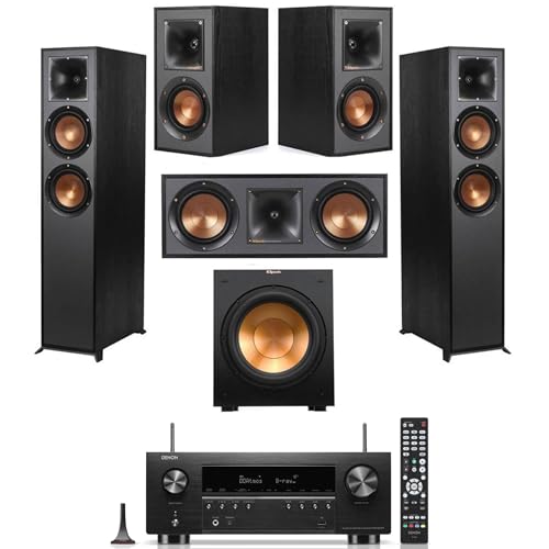 Klipsch Reference 5.1 Home Theater System with 2X R-625FA Floorstanding Speaker, R-12SW Subwoofer, R-52C Center Channel, R-41M Bookshelf Speaker and Denon AVR-S970H 7.2-Channel 8K Network AV Receiver