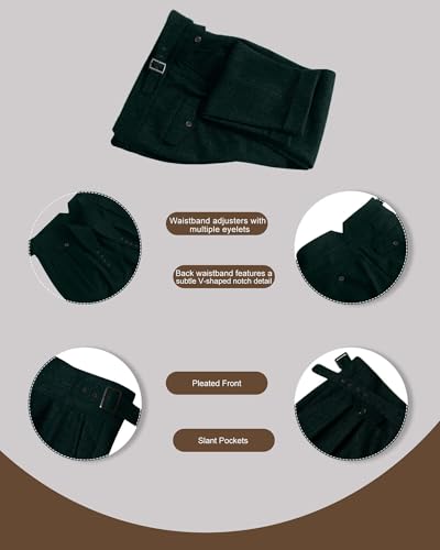 Wemaliyzd Retro Dress Pants Men Woolen Herringbone Slacks Pleated Front Adjustable Waist Buckles3