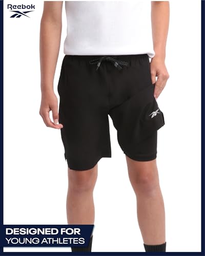 Reebok Meninos Shorts Ativos - Shorts de Corrida 2 Em 1, Forro de Compressão, Costura Interna de 5