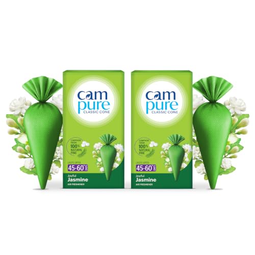 Image of CamPure Camphor Cone (Jasmine) Pack of 2-100% Organic | Air Freshener for Car, Wardrobe, Office Cabin's, Drawers, Travel Bag & Bathroom