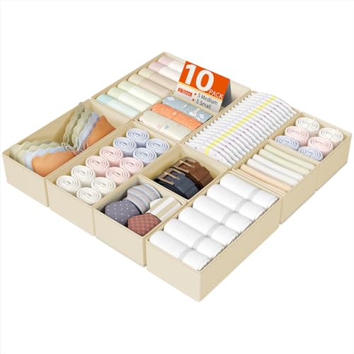 DIMJ Drawer Organizers Clothes, Set of 10 Dresser Organizer Bins,
