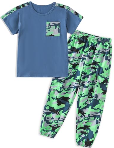 Image of mksodopy Boys Clothes Outfits Set, Camo Cargo Pants and Short Sleeve Pocket Tee 2PC Summer Tracksuit for Kids 5-16Y